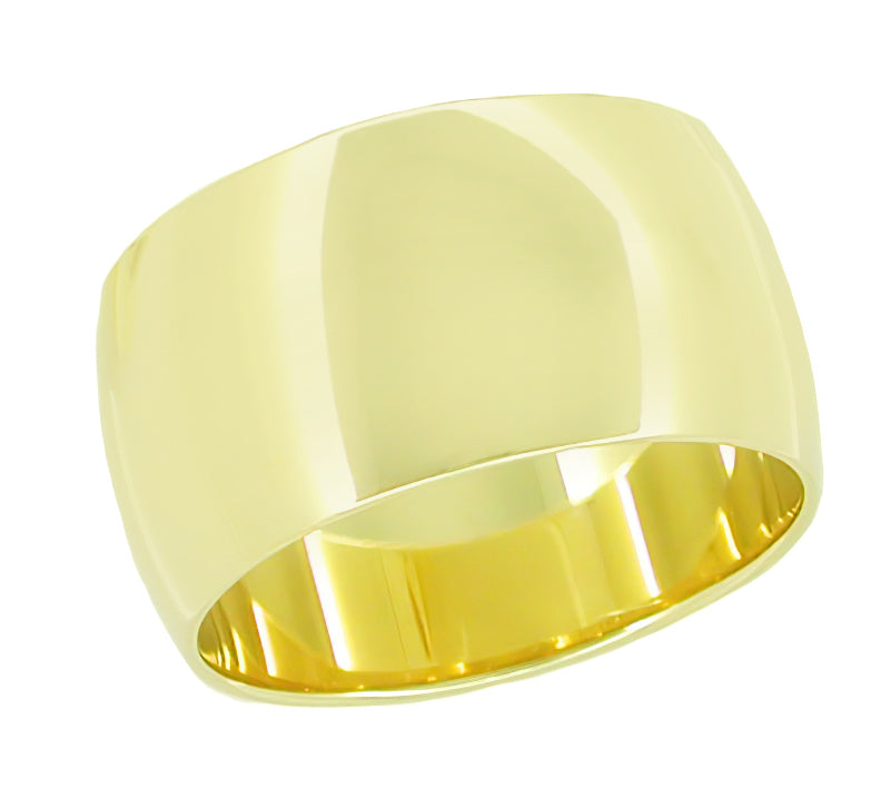 Yellow Gold 10mm Wide Wedding Band Domed Ring