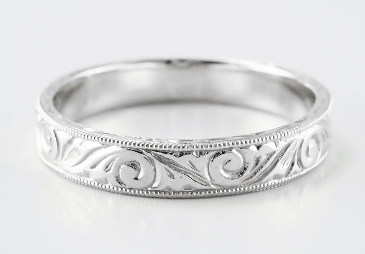 Men's Art Deco Scrolls Engraved Wedding Band in Platinum - Item: WR199MP - Image: 6