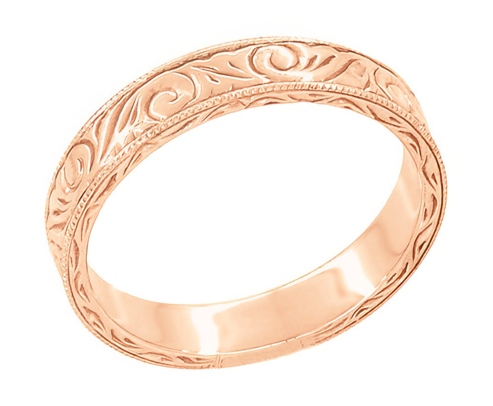 Men's Art Deco Scrolls Engraved Wedding Band in 14 Karat Rose Gold - Item: WR199MR - Image: 3