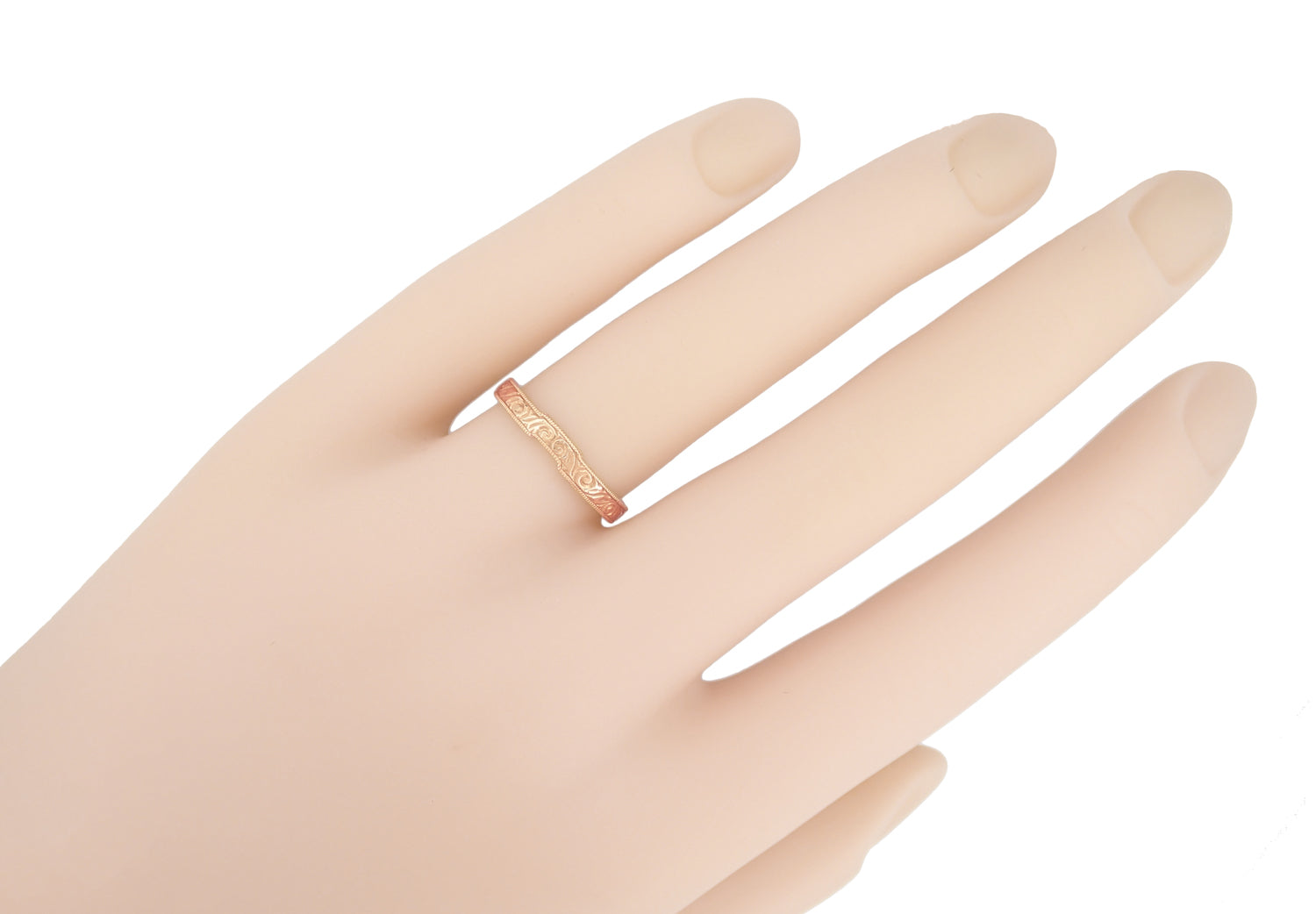 Art Deco Scrolls Contoured Engraved Wedding Band in 14 Karat Rose Gold - Item: WR199PRR - Image: 4