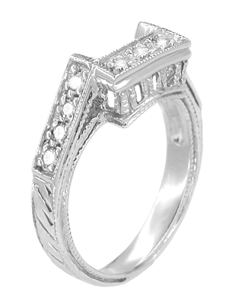 Art Deco Filigree Square Contoured Diamond Wedding Ring in Platinum