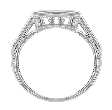 Art Deco Filigree Square Contoured Diamond Wedding Ring in Platinum - alternate view