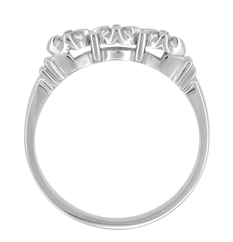 Side Filigree on White Sapphire Vintage Wedding Ring Circa 1950s in White Gold - WR481WS