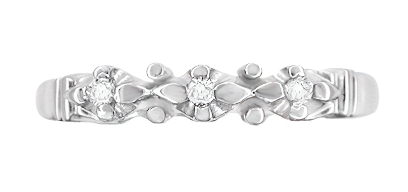 Top 3 White Sapphires on White Sapphire Vintage Wedding Ring Circa 1950s in White Gold - WR481WS