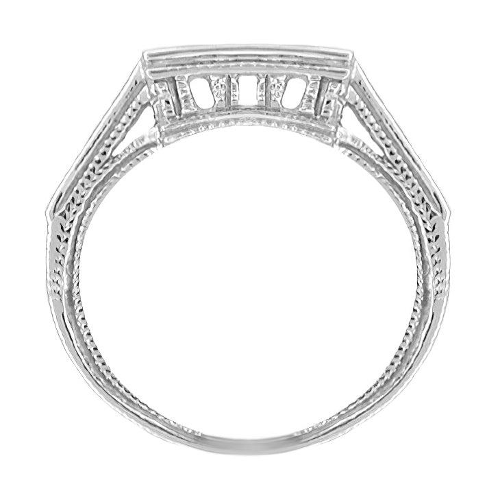 Art Deco Diamond Filigree Royal Castle Wedding Ring - 18 Karat White Gold Hugger Band - Item: WR661 - Image: 2