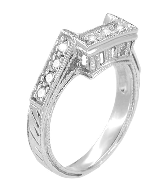 Castle Art Deco Diamond Filigree Wraparound Wedding Ring in 18 Karat White Gold