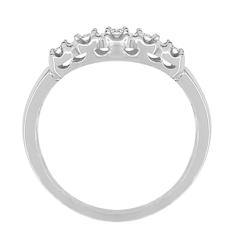Retro Moderne Platinum Straightline 5 Diamond Filigree Wedding Ring - Item: WR674P-LC - Image: 2