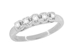 Retro Moderne Platinum Straightline 5 Diamond Filigree Wedding Ring