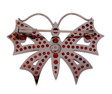 Victorian Bohemian Garnet Butterfly Brooch in Antiqued Sterling Silver - alternate view