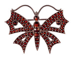 Victorian Bohemian Garnet Butterfly Brooch in Antiqued Sterling Silver