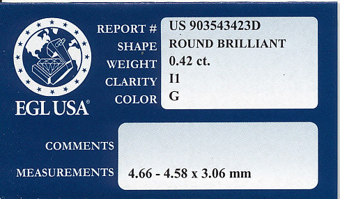 0.42 Carat Round Diamond G Color I1 Clarity | EGL USA Certificate | Affordable Natural Loose Diamond - Item: D381 - Image: 2