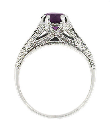 Art Deco Filigree Engraved Amethyst Promise Ring in Sterling Silver - alternate view