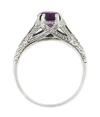 Art Deco Filigree Engraved Amethyst Promise Ring in Sterling