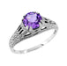 Art Deco Filigree Engraved Amethyst Promise Ring in Sterling Silver