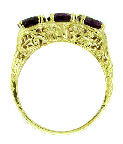 Edwardian Trio Amethyst Filigree Ring in 14 Karat Yellow Gold - Item: R159 - Image: 2