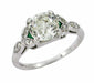 Antique 1.60 Carat Old Mine Cut Diamond and Side Emerald Platinum Engagement Ring