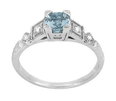 3/4 Carat Aquamarine and Diamond Art Deco Engagement Ring in 18K White Gold - Item: R208 - Image: 4