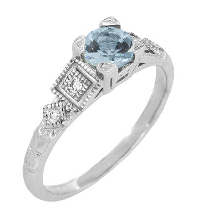 3/4 Carat Aquamarine and Diamond Art Deco Engagement Ring in 18K White Gold - Item: R208 - Image: 5