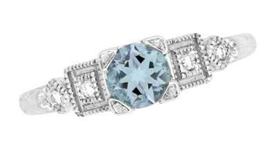 3/4 Carat Aquamarine and Diamond Art Deco Engagement Ring in 18K White Gold - Item: R208 - Image: 3