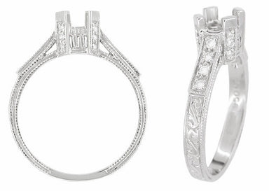 Art Deco 1/2 Carat Diamond Filigree Castle Engagement Ring Mounting in 18 Karat White Gold - alternate view