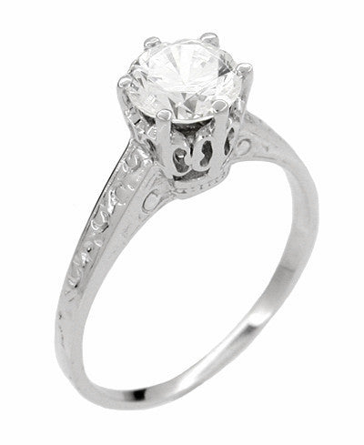 Antique Replica Art Deco 1 Carat Crown Filigree Engagement Ring Setting in 18K White Gold - Item: R199 - Image: 3