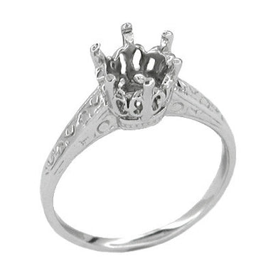 Antique Replica Art Deco 1 Carat Crown Filigree Engagement Ring Setting in 18K White Gold