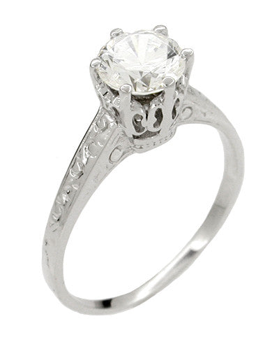 Vintage Replica 1 Carat Crown Art Deco Filigree Platinum Engagement Ring Mount - Item: R199P - Image: 3