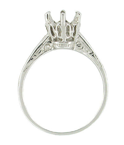 Vintage Replica 1 Carat Crown Art Deco Filigree Platinum Engagement Ring Mount - Item: R199P - Image: 2