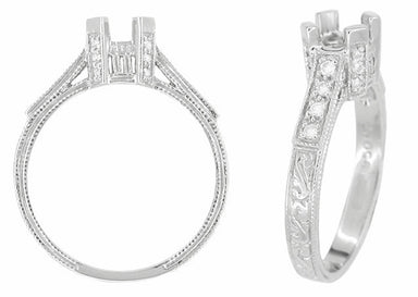 Art Deco Platinum Castle Filigree Engagement Ring Mounting for a 1/2 Carat Diamond - alternate view