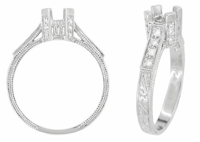 Art Deco Platinum Castle Filigree Engagement Ring Mounting for a 1/2 Carat Diamond - Item: R240 - Image: 2