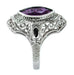 Art Deco Amethyst Filigree Cocktail Ring in 14 Karat White Gold