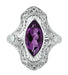 Art Deco Amethyst Filigree Cocktail Ring in 14 Karat White Gold