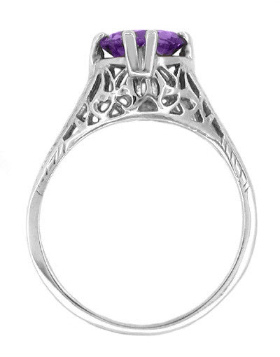 Art Deco Filigree Trellis Amethyst Engagement Ring in 14 Karat White Gold - Item: R170 - Image: 2