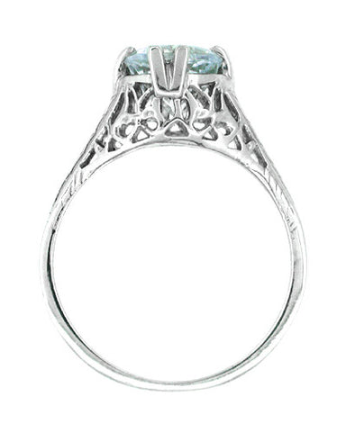 Art Deco Aquamarine Trellis Filigree Engagement Ring in 14 Karat White Gold - alternate view