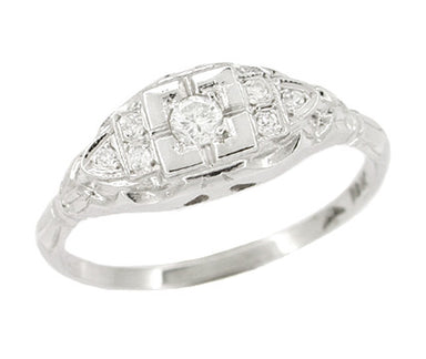 18 Karat White Gold Art Deco Square Frame Antique Diamond Engagement Ring