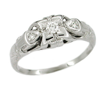 1930's Vintage Haddam Art Deco Diamond Filigree Engagement Ring - 18K White Gold