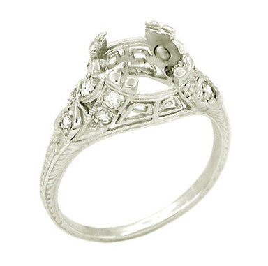 Vintage Art Deco Filigree Greek Key 1.5 Carat Platinum Engagement Ring Mounting - alternate view