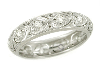 Pinesbridge Art Deco Hearts and Diamonds Platinum Estate Wedding Ring - Size 6.25