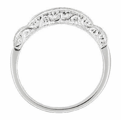 Art Deco Diamond Scroll Carved Wedding Band in Platinum - Item: R253 - Image: 2