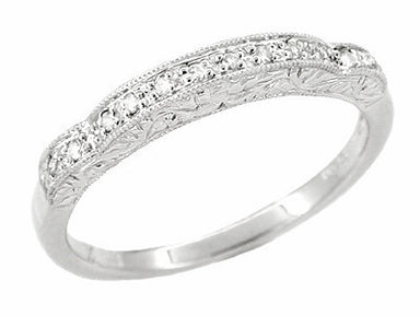 Art Deco Diamond Scroll Carved Wedding Band in Platinum