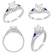 Art Deco 3/4 - 1 Carat Filigree Engagement Ring Setting in 14 Karat White Gold with Blue Sapphire Side Stones