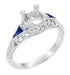 Art Deco 3/4 - 1 Carat Filigree Engagement Ring Setting in 14 Karat White Gold with Blue Sapphire Side Stones