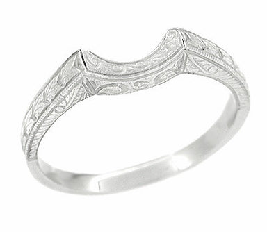 Antique Art Deco Carved Wheat and Scrolls Curved Wedding Band in Platinum