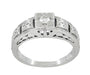 Art Deco Carved Filigree Diamond Engagement Ring in Platinum