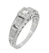 Platinum Art Deco Square Top Carved Filigree Diamond Engagement Ring