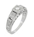 Art Deco Carved Filigree Diamond Engagement Ring in Platinum