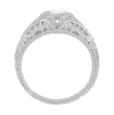 Art Deco Heirloom Engraved Filigree Diamond Engagement Ring in Platinum - alternate view