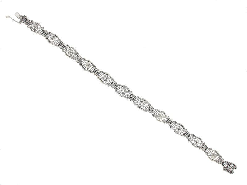 Art Deco Sunburst Filigree Diamond Bracelet in Sterling Silver - Item: SSBR6 - Image: 2