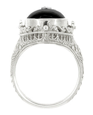 Edwardian Filigree Cameo Flip Ring with Carnelian Shell Cameo, Diamond and Black Onyx in 14 Karat White Gold - Item: R229 - Image: 3