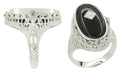 Edwardian Filigree Cameo Flip Ring with Carnelian Shell Cameo, Diamond and Black Onyx in 14 Karat White Gold